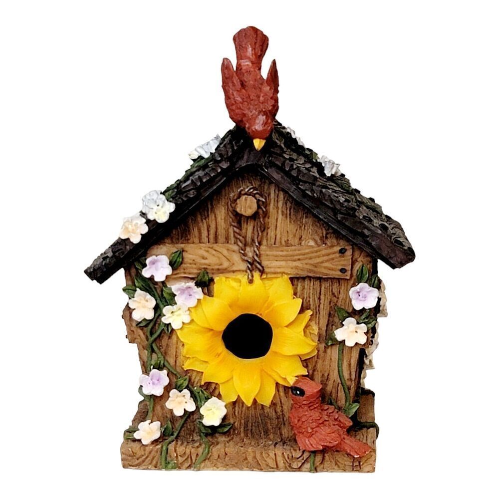 Beautiful Decorative Birdhouse With Flowers Red Robin Fall Autumn Removable Lid